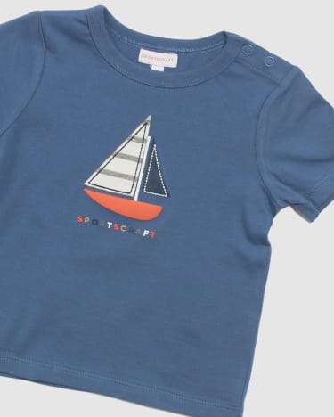 Sail Boat Cotton Short Sleeve Baby Tee in BLUE