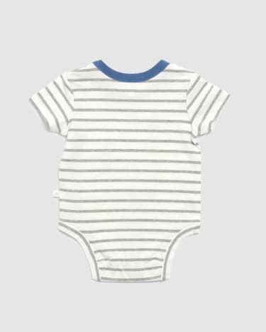 Tommy Logo Stripe Baby Bodysuit in GREY STRIPE