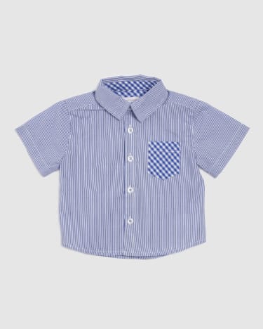 Fred Cotton Stripe Short Sleeve Baby Shirt in BLUE MULTI
