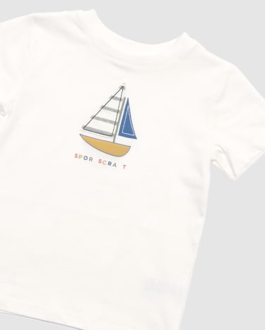 Sail Boat Cotton Short Sleeve Tee in WHITE