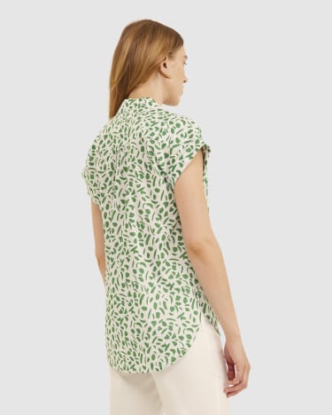 Dashing Short Sleeve Lily Voile Shirt in WHITE/GREEN