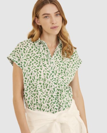 Dashing Short Sleeve Lily Voile Shirt in WHITE/GREEN