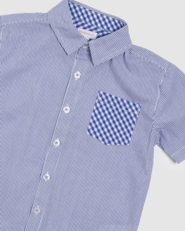 Fred Cotton Stripe Short Sleeve Shirt in BLUE MULTI