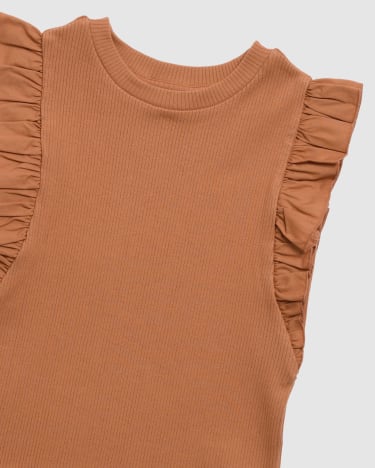 Ruby Rib Frill Tee in CARAMEL