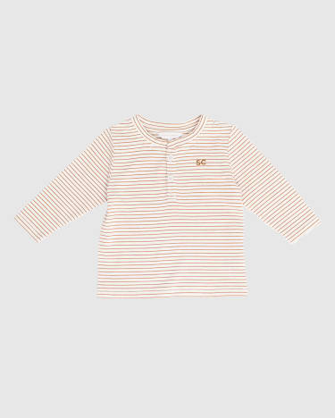 Harry Cotton Henley Baby Tee in IVORY/BROWN