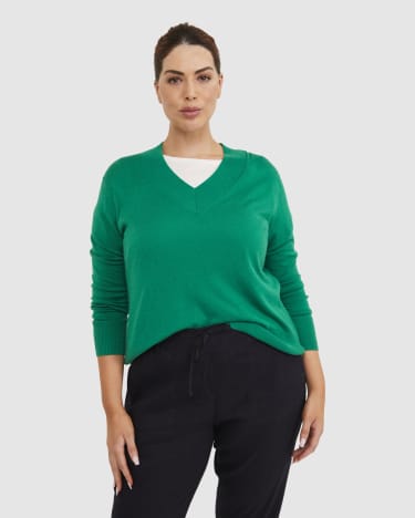 Laurina V-Neck Sweater in EMERALD