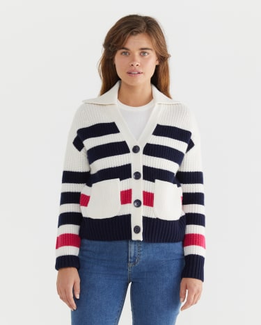 Sunshine Striped Cardigan in PINK/NAVY