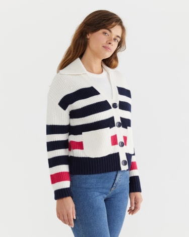 Sunshine Striped Cardigan in PINK/NAVY