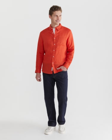 Linen Long Sleeve Shirt in RED