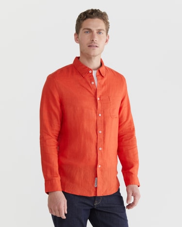 Linen Long Sleeve Shirt in RED