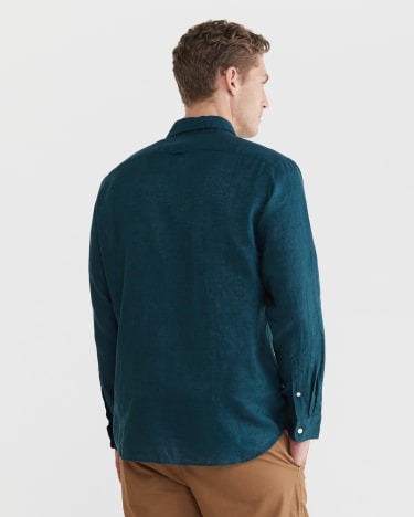 Linen Long Sleeve Shirt in LAGOON