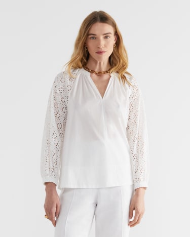 Sorrento Broderie Blouse in WHITE