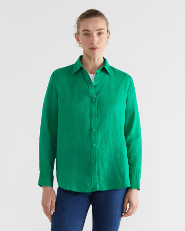 Dahlia Linen Shirt in EMERALD