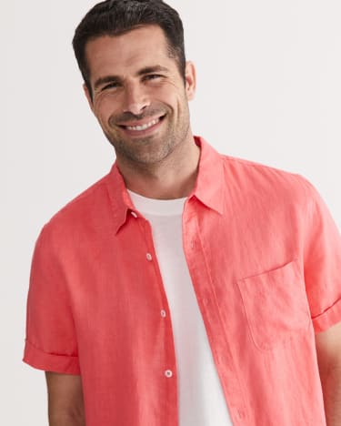 Linen Short Sleeve Shirt in GRAPEFRUIT