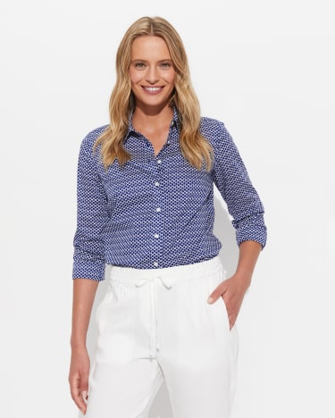 Geo Lily Voile Shirt in BLUE/WHITE