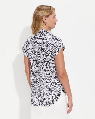 Dashed Lily Voile Short Sleeve Shirt in WHITE/NAVY