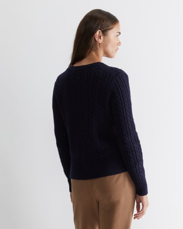 Cable Merino Cotton Cardigan in NAVY