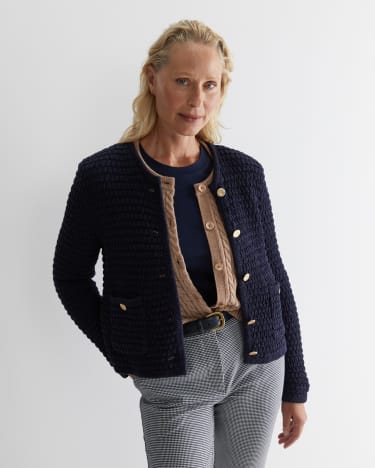 Olivia Tape Yarn Cardigan in NAVY