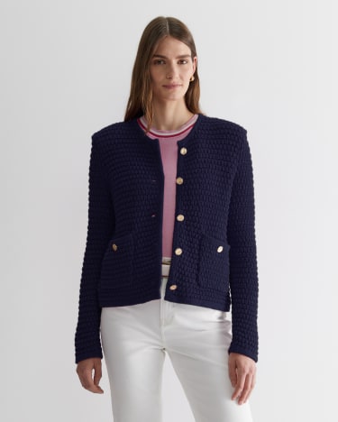 Olivia Tape Yarn Cardigan in NAVY