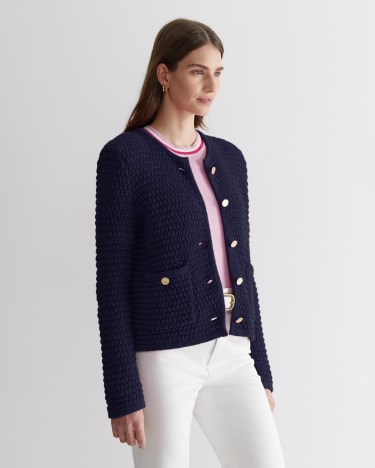 Olivia Tape Yarn Cardigan in NAVY