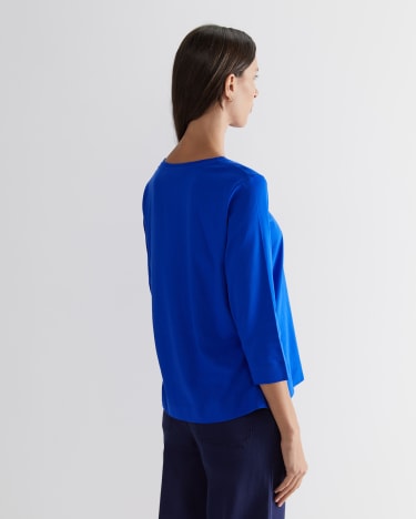 Cotton Crew 3/4 Sleeve T-Shirt in SAPPHIRE