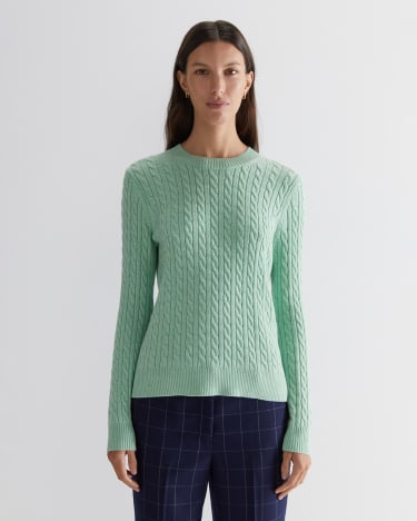 Merino Wool Baby Cable Sweater in Mint Sportscraft