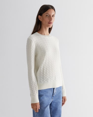 Merino Wool Baby Cable Sweater in WINTER WHITE