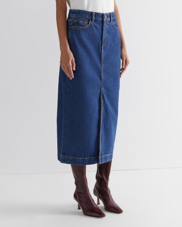 Gabi Denim Midi Skirt in HERITAGE BLUE
