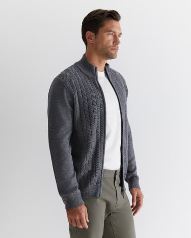 Harrison Merino Wool Zip Cardigan in GREY MELANGE