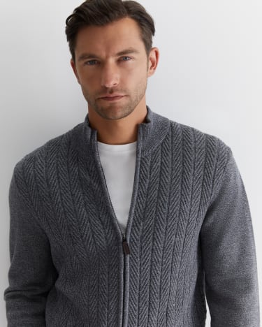 Harrison Merino Wool Zip Cardigan in GREY MELANGE