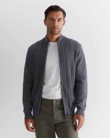 Harrison Merino Wool Zip Cardigan in GREY MELANGE