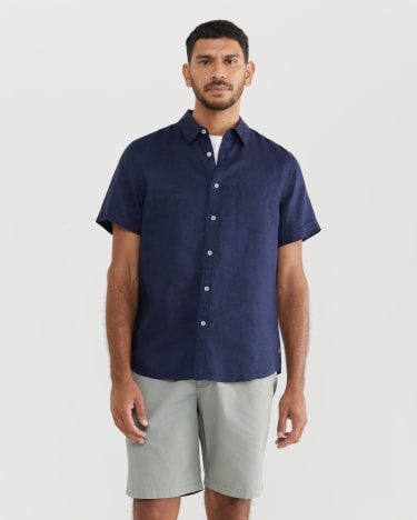 Linen Short Sleeve Shirt in NAVY