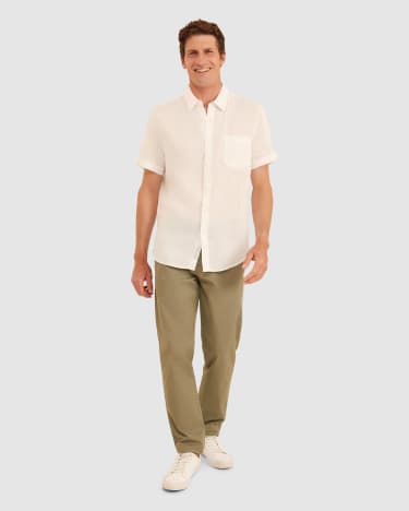 Linen Short Sleeve Shirt in WHITE