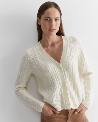 Merino Wool Cable Cardigan in WINTER WHITE