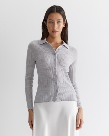 Wool Silk Knit Shirt in GREY MARLE