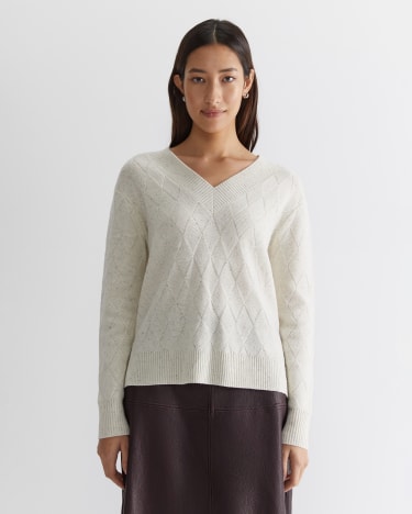 Cass Diamond Cable Sweater in WHITE
