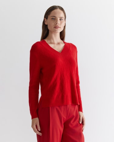 Cass Diamond Cable Sweater in RED