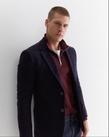 Herringbone Wool Blazer in NAVY MELANGE