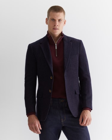 Herringbone Wool Blazer in NAVY MELANGE