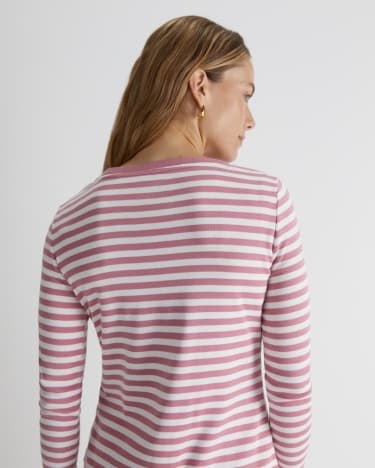 Heidi Long Sleeve Rib Tee in PINK/WHITE