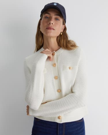Joyce Merino Wool Cardigan in Winter White Sportscraft