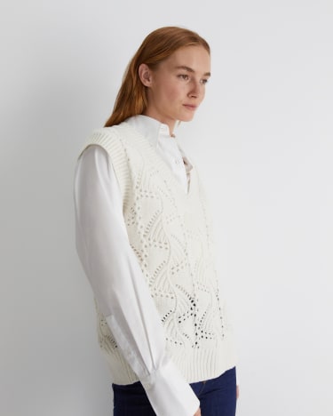 Sunshine Open Knit Wool Vest in WINTER WHITE