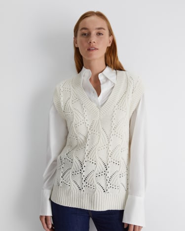 Sunshine Open Knit Wool Vest in WINTER WHITE