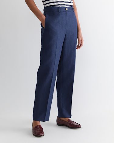 Freya Straight Linen Pant in NAVY