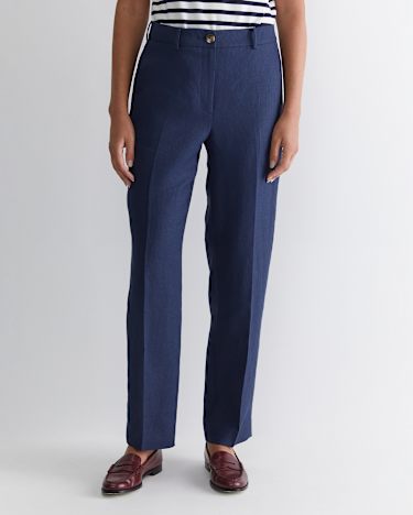 Freya Straight Linen Pant in NAVY