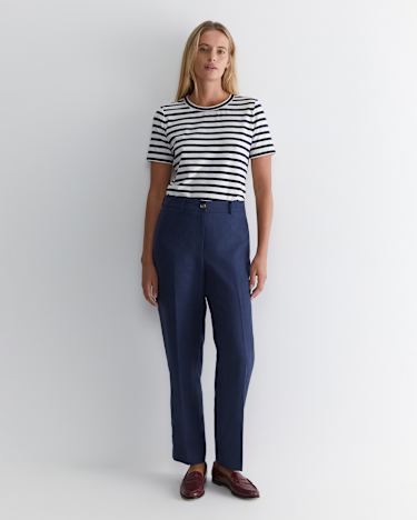 Freya Straight Linen Pant in NAVY