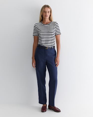 Freya Straight Linen Pant in NAVY