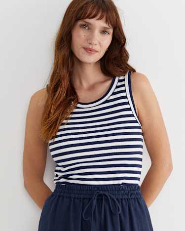 Julia Stripe Rib Tank in WHITE/NAVY