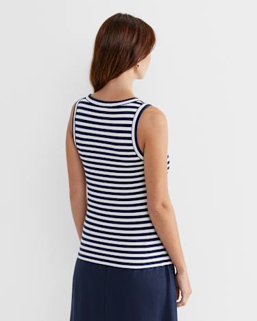 Julia Stripe Rib Tank in WHITE/NAVY