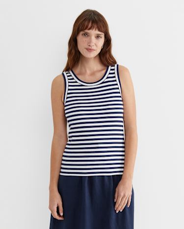 Julia Stripe Rib Tank in WHITE/NAVY